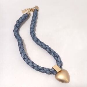Gold and Blue Braided Heart Necklace